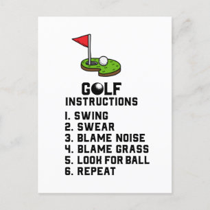 Golf Instruction Swing Swear vid flagga hål på grö Vykort