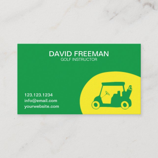 Golf Instructions-Grönt och Gult Unik Golf Cart Visitkort (Framsida)
