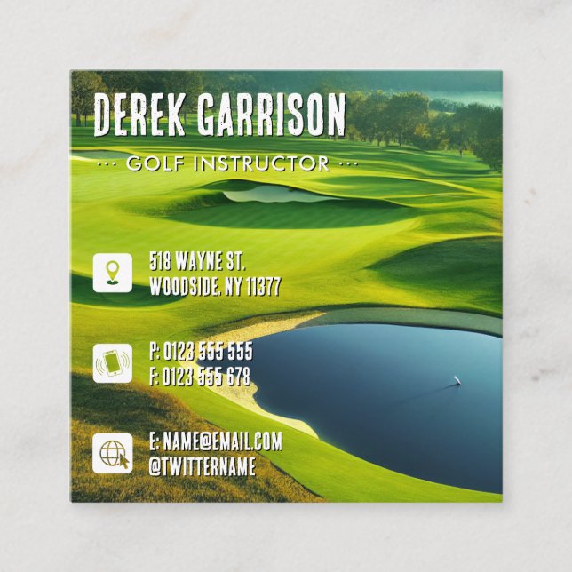 Golf Instructor | Professionell Golf Lessons Fyrkantigt Visitkort (Framsida)
