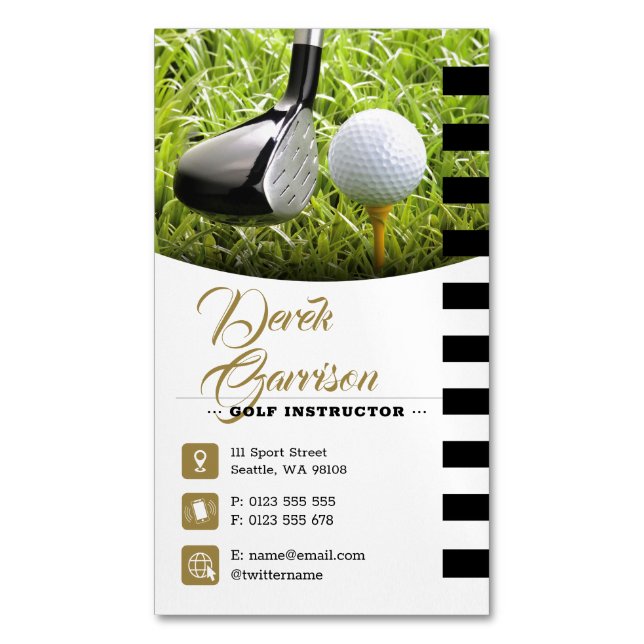 Golf Instructor | Professionell Golf Lessons Guld Magnetiska Visitkort (Framsida vertikal)