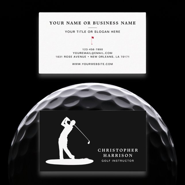 Golf Instructor Professionell Modern Black Sport Visitkort (Skapare uppladdad)
