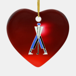 GOLF INSTRUUCTOR RED RUBY HEART MONOGRAM JULGRANSPRYDNAD KERAMIK