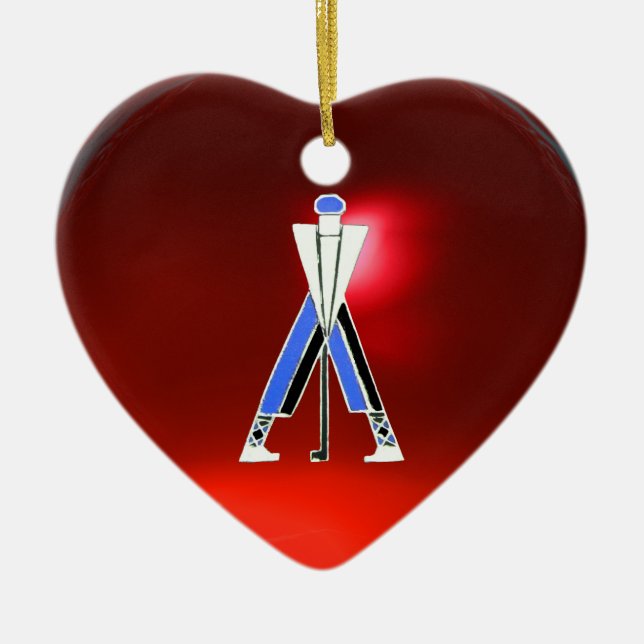 GOLF INSTRUUCTOR RED RUBY HEART MONOGRAM JULGRANSPRYDNAD KERAMIK (Framsidan)
