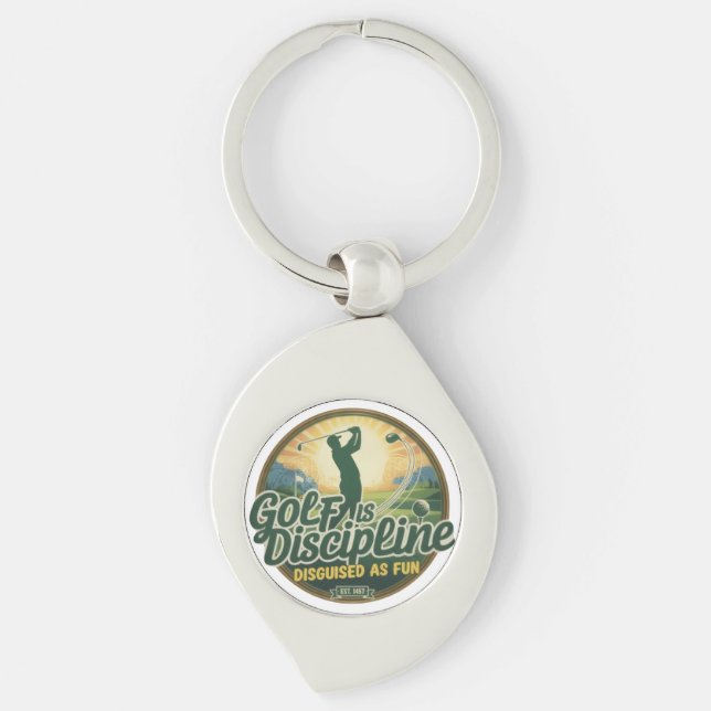 Golf Is Discipline Disguised as Fun Swirl Silverfärgad Nyckelring (Framsidan)