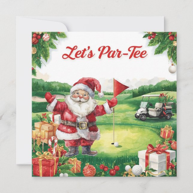 Golf jul  Låt oss ha en Par tee med Tomte  Julkort (Framsida)