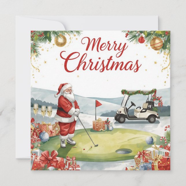 Golf jul  Låt oss ha en Par tee med Tomte  Julkort (Framsida)