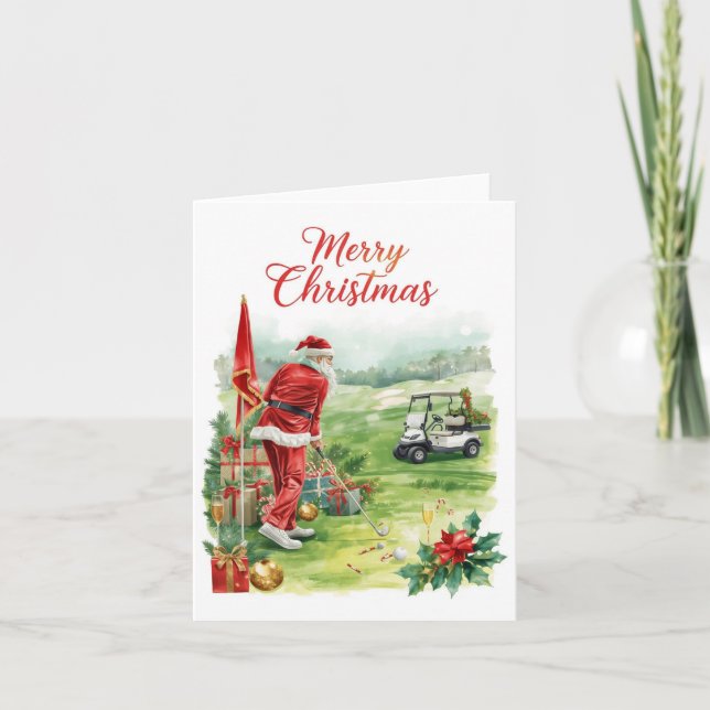 Golf jul  Låt oss para ihop med Tomte Claus   Helgkort (Framsida)