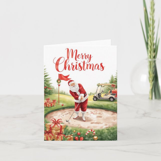 Golf jul  Låt oss para ihop med Tomte Claus   Helgkort (Framsida)