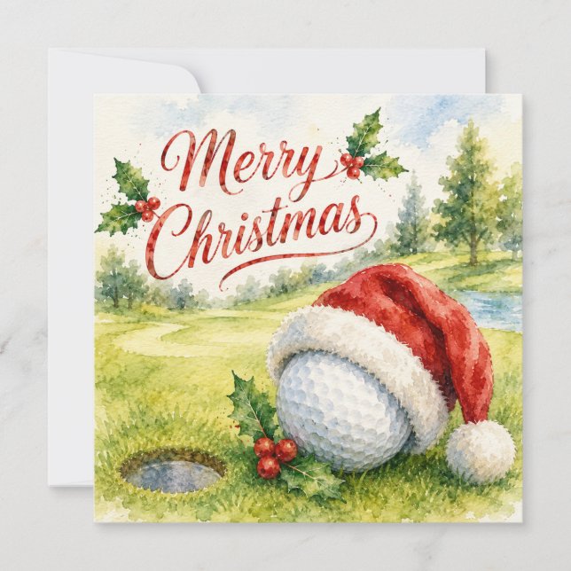 Golf jul med golfboll med juldekoration kort (Framsida)