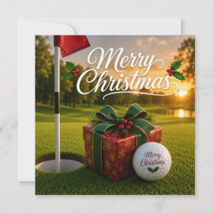 Golf jul med golfboll på grön gräs kort