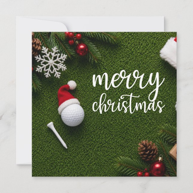 Golf jul med golfboll på grön gräsmatta julkort (Framsida)