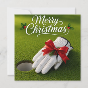 Golf jul med golfhandskar på grönt gräs kort