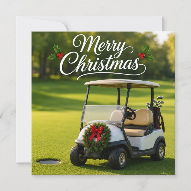 Golf jul med golfkärra på grön gräs kort (Framsida)