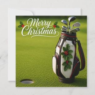 Golf jul med golfväska med juldekorationer kort