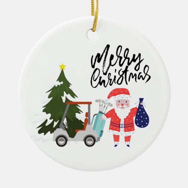 Golf-jul med Jultomten för Golfer Julgransprydnad Keramik (Framsidan)
