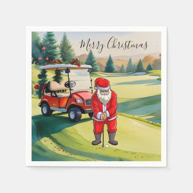 Golf jul med jultomten golfar pappersservett (Framsidan)