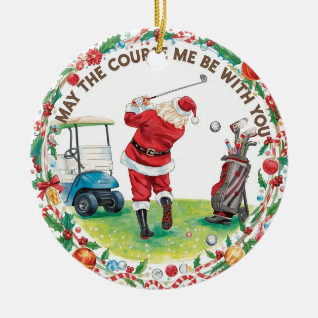 Golf-jul med Santa Golfer på golfbanan Julgransprydnad Keramik (Framsidan)