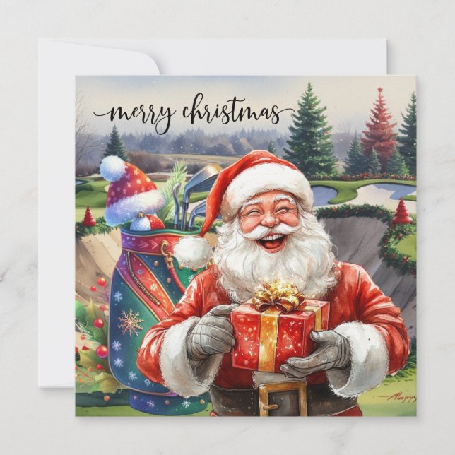 Golf-jul med Santa Golfer på golfbanan Julkort (Framsida)
