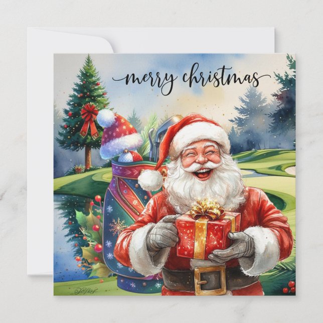 Golf-jul med Santa Golfer på golfbanan Julkort (Framsida)