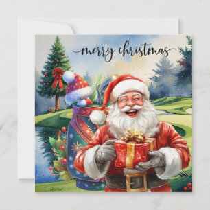 Golf-jul med Santa Golfer på golfbanan Julkort