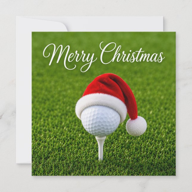 Golf jul med tomtehatt på grönt gräs  kort (Framsida)