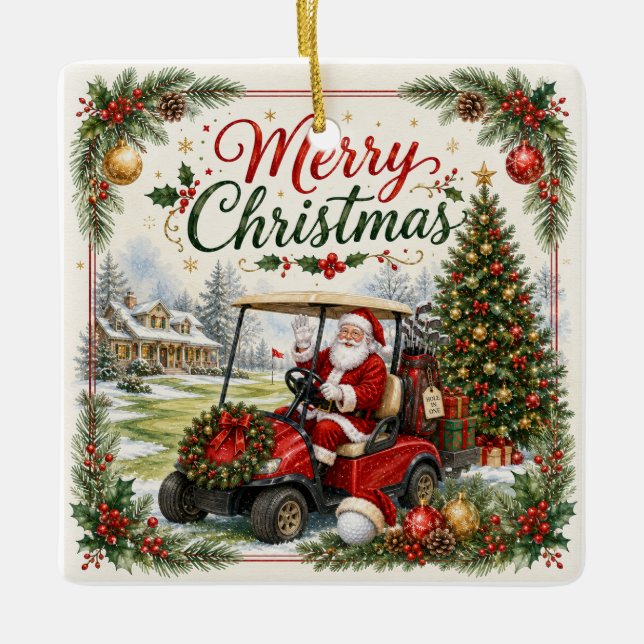 Golf Jul Par tee-fest med Tomte  Julgransprydnad Keramik (Framsida)