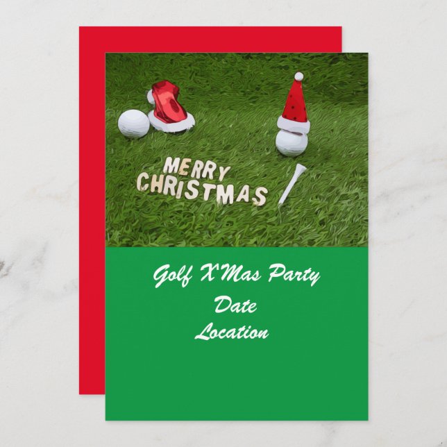 Golf jul Party med golf boll och Santa Hat Inbjudningar (Fram/baksida)