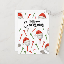 Golf jul Santa Hat Red and Grönt Tees Helg Vykort