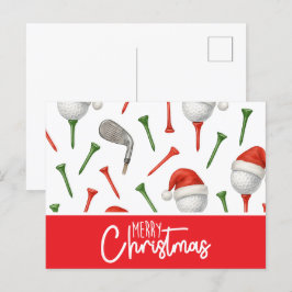 Golf jul Santa Hat Red and Grönt Tees Helg Vykort