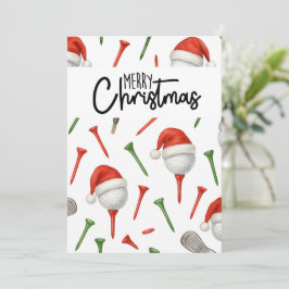Golf jul Santa Hat Red and Grönt Tees Julkort