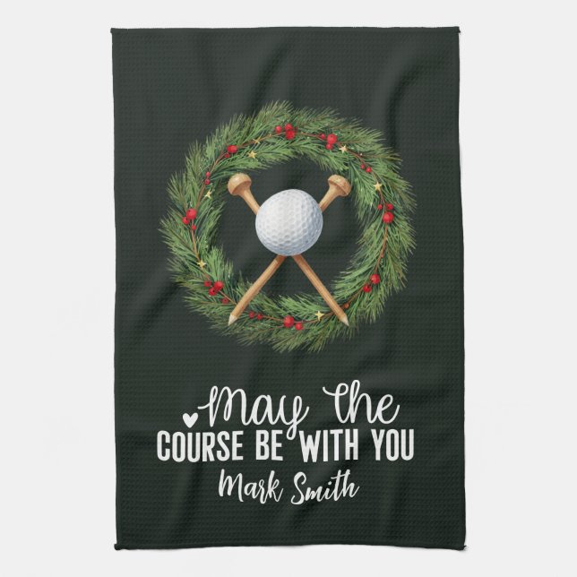 Golf jul tema för golfare  kökshandduk (Vertikal)
