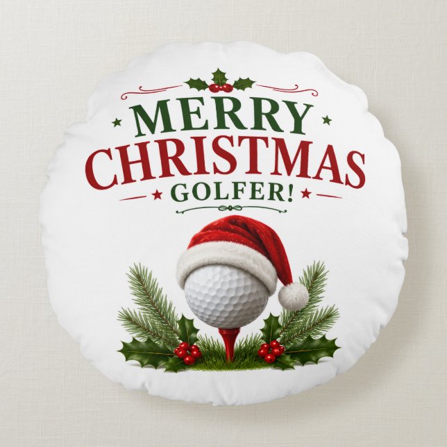 Golf jul tema för golfare rund kudde (Framsidan)
