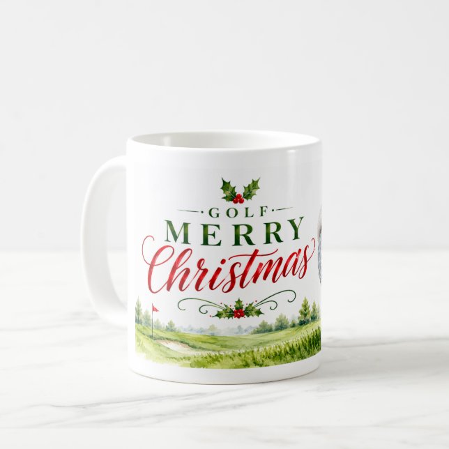 Golf jul tema med golfboll Santa hatt Kaffemugg (Framsida vänster)