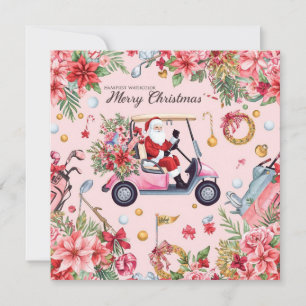 Golf jul tema Santa kör Pink golfcart Julkort