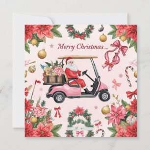 Golf jul tema Santa kör Pink golfcart Julkort