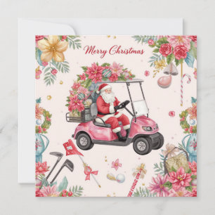 Golf jul tema Santa kör Pink golfcart Julkort