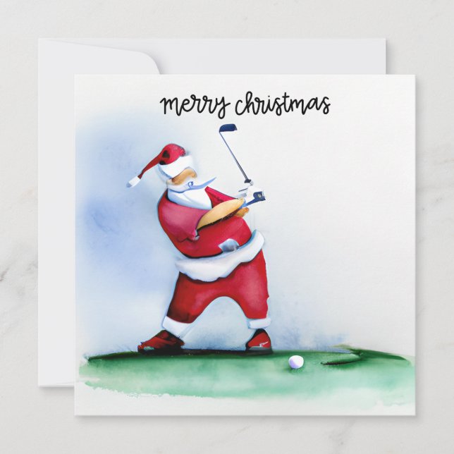 Golf jul Tomten golfar på green  Julkort (Framsida)