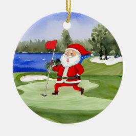 Golf-julen Jultomten håller flagga på grönt Julgransprydnad Keramik