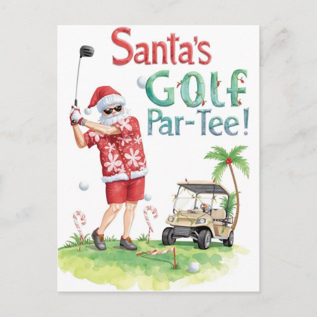Golf  Julfest för tomten som golfar på banan  Helg Vykort (Framsida)