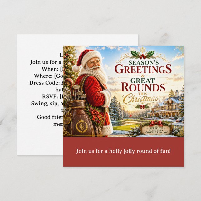 Golf julfest Låt oss börja med Santa  Inbjudningar (Fram/baksida)