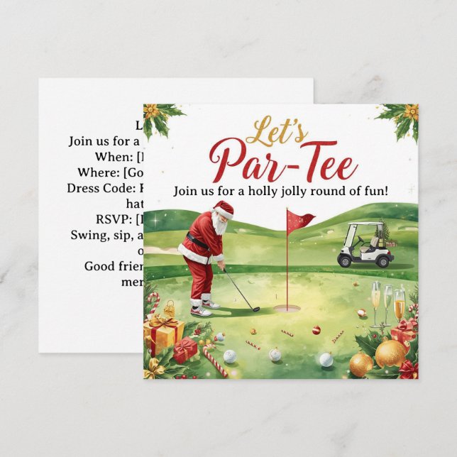 Golf julfest Låt oss Par ta med Tomte  Inbjudningar (Fram/baksida)