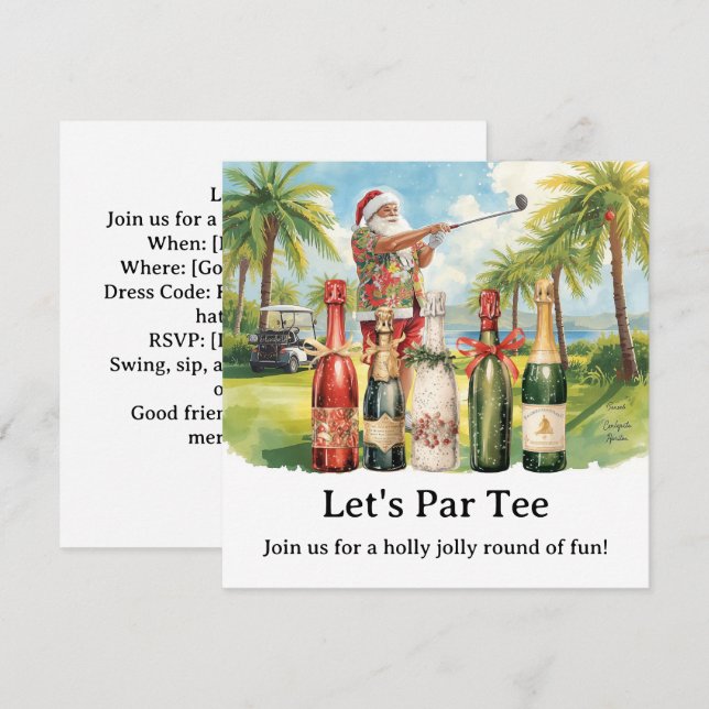 Golf julfest Låt oss Par tea med Tomte  Inbjudningar (Fram/baksida)