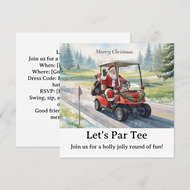 Golf julfest Låt oss Par tea med Tomte  Inbjudningar (Fram/baksida)
