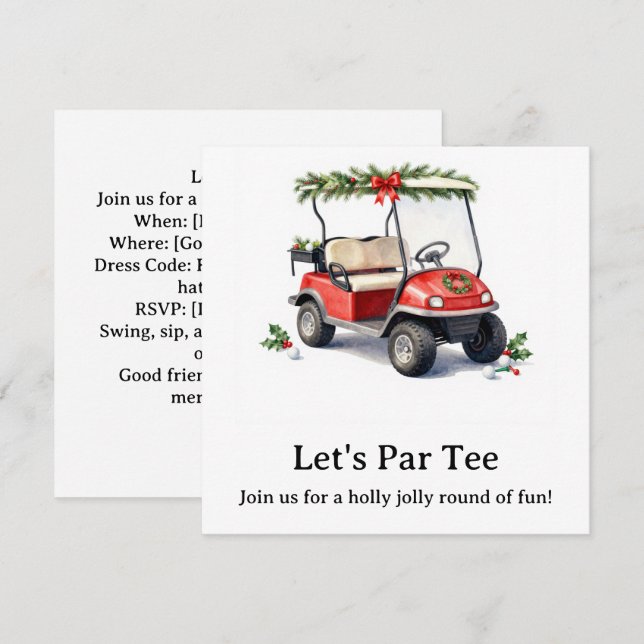 Golf julfest Låt oss Par tee med Tomte  Inbjudningar (Fram/baksida)