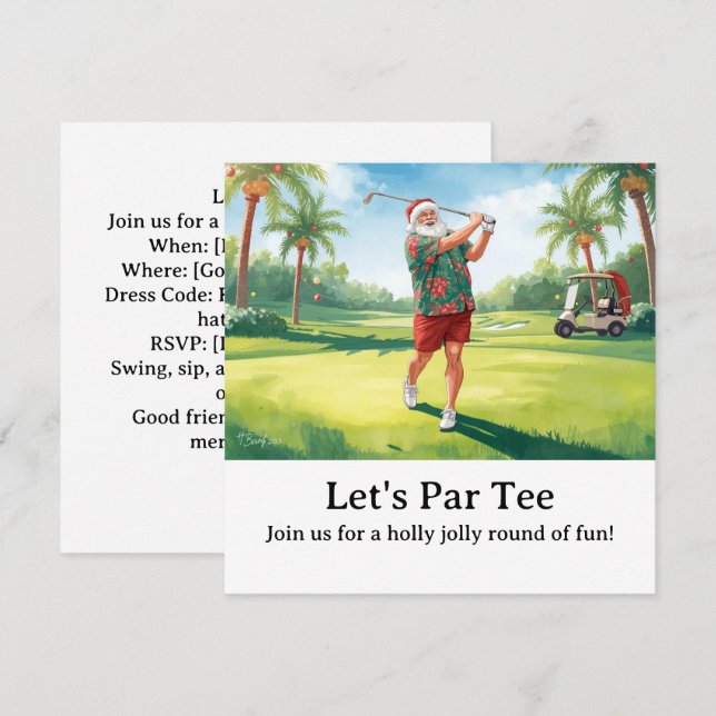 Golf julfest Låt oss Par tee med Tomte  Inbjudningar (Fram/baksida)