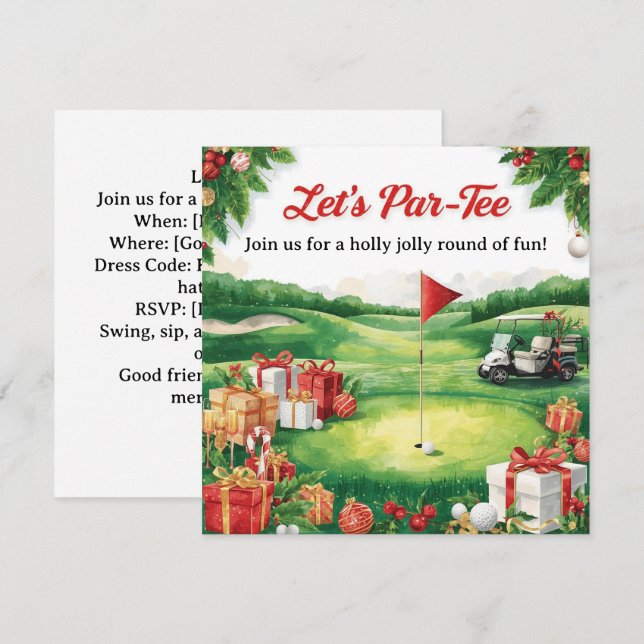 Golf julfest Let's Par tee  Inbjudningar (Fram/baksida)