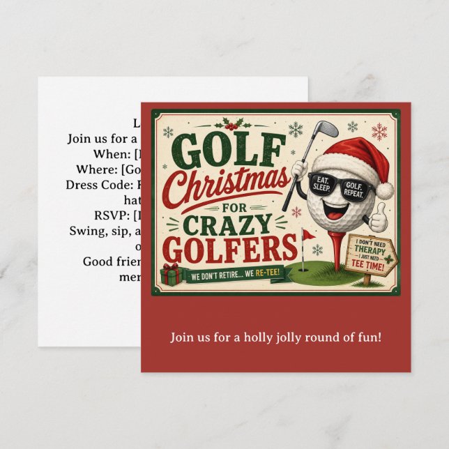 Golf julfest Let's Par tee  Inbjudningar (Fram/baksida)