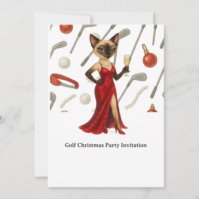 GOLF Julfestinladning för kattälskare Julkort (Framsida)