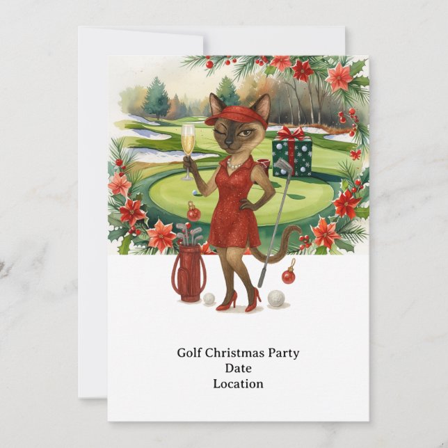 GOLF Julfestinladning för kattälskare Julkort (Framsida)