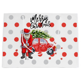 Golf Julgran på röd bil med Jultomten